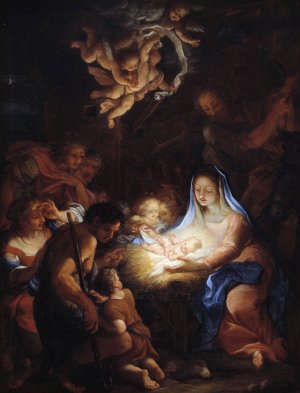 The Adoration of the Shepherds by Giuseppe Bartolomeo Chiari Oil Painting