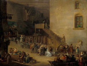 A tavern interior by Giuseppe Bernadino Bison Oil Painting
