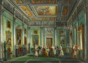 Interior Of An Elegant Dining Room With A Dinner Party by Giuseppe Bernardino Bison Oil Painting
