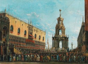 The 'Giovedi Grasso' Festival before the Ducal Palace in Venice by Giuseppe Bernardino Bison Oil Painting
