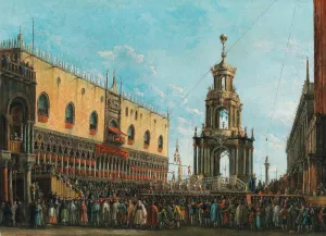 The 'Giovedi Grasso' Festival before the Ducal Palace in Venice by Giuseppe Bernardino Bison Oil Painting