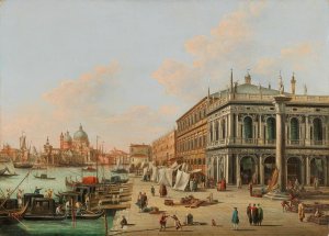 The Molo by the Biblioteca Marciana facing the entrance of the Canal Grande, Venice by Giuseppe Bernardino Bison Oil Painting