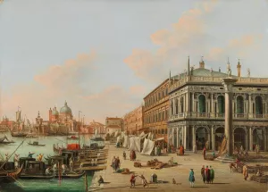 The Molo by the Biblioteca Marciana facing the entrance of the Canal Grande, Venice Oil painting by Giuseppe Bernardino Bison