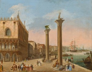 The Molo towards the Riva degli Schiavoni, Venice by Giuseppe Bernardino Bison Oil Painting