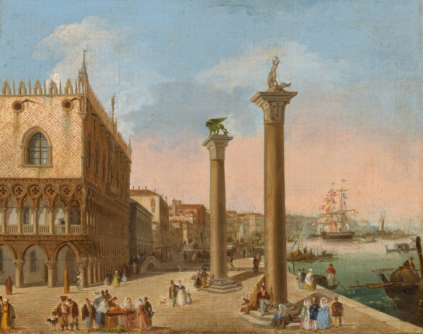 The Molo towards the Riva degli Schiavoni, Venice by Giuseppe Bernardino Bison - Hand-Painted Oil Painting Reproduction