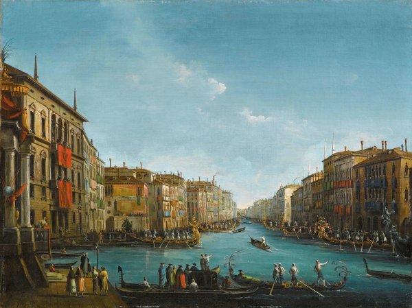 The Regatta on Grand Canal, Venice by Giuseppe Bernardino Bison - Hand-Painted Oil Painting Reproduction