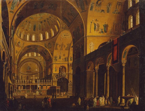 Das Innere von San Marco  by Giuseppe Borsato - Hand-Painted Oil Painting Reproduction