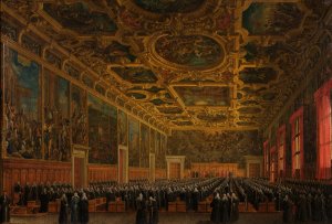 Der Doge Morosini erhalt den Kommandostab by Giuseppe Borsato Oil Painting
