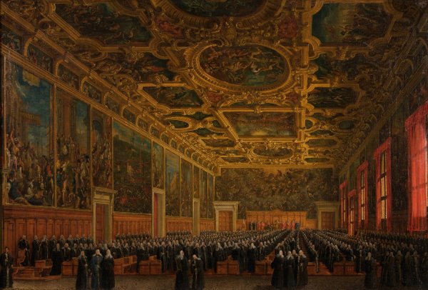 Der Doge Morosini erhalt den Kommandostab  by Giuseppe Borsato - Hand-Painted Oil Painting Reproduction