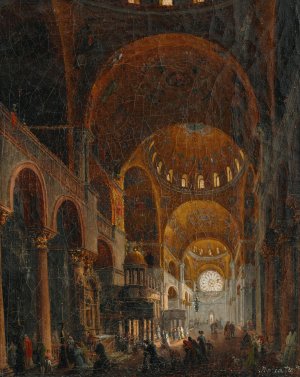 Interior of the Basilica of Saint Mark by Giuseppe Borsato Oil Painting