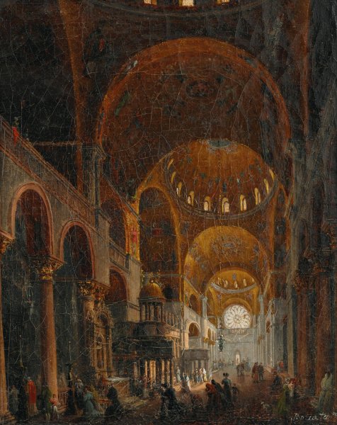 Interior of the Basilica of Saint Mark by Giuseppe Borsato - Hand-Painted Oil Painting Reproduction