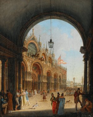 Venice, a View of the Piazzetta di San Marco from the Arco dell'Orologio by Giuseppe Borsato Oil Painting