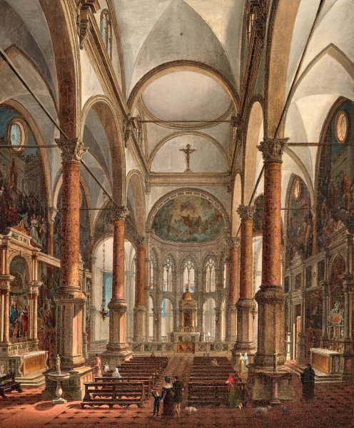 Venice, interior of the Church of San Zaccaria  by Giuseppe Borsato - Hand-Painted Oil Painting Reproduction