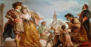 The Meeting of Gautier, Count of Antwerp, and his Daughter, Violante by Giuseppe Cades Oil Painting