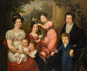Family portrait, believed to be the Borbone-Spagna family; Maria Isabella with her husband francis i of the two sicilies, with their children by Giuseppe Cammarano Oil Painting