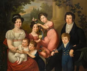 Family portrait, believed to be the Borbone-Spagna family; Maria Isabella with her husband francis i of the two sicilies, with their children by Giuseppe Cammarano Oil Painting