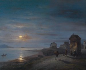 Kustenlandschaft bei aufgehendem Mond by Giuseppe Canella Oil Painting