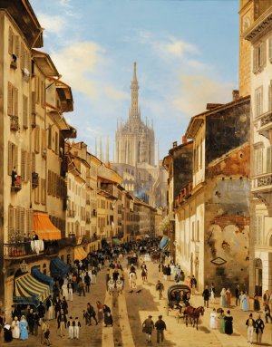 La Corsia Dei Servi, Milan by Giuseppe Canella Oil Painting