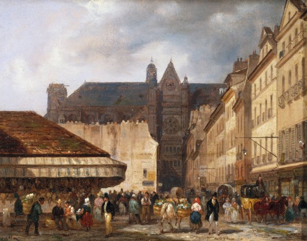Main Product Photo of La rue des Prouvaires et l'eglise Saint-Eustache  Painting by Giuseppe Canella