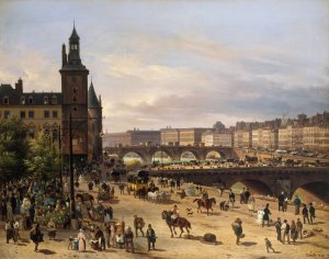 Le marche aux fleurs, la Tour de l'Horloge, le Pont au Change et le Pont-Neuf by Giuseppe Canella Oil Painting