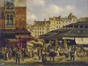 Les Halles et la rue de la Tonnellerie by Giuseppe Canella Oil Painting