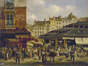 Les Halles et la rue de la Tonnellerie Oil painting by Giuseppe Canella