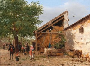 Scene of Italian Folk Life by Giuseppe Canella Oil Painting