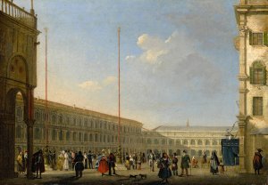 Venice, A View Of Piazza San Marco From Piazzetta Dei Leoncini by Giuseppe Canella Oil Painting