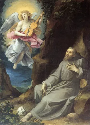 St Francis Consoled by an Angel by Giuseppe Cesari Oil Painting