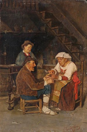 Hilfe fur die SpitzenklOpplerin by Giuseppe Costantini Oil Painting