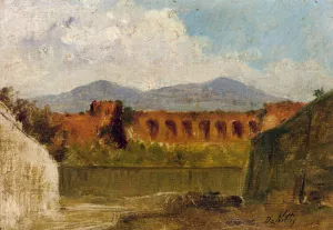 A Roman Aqueduct painting by Giuseppe De Nittis