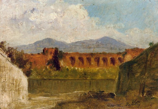Main Product Photo of A Roman Aqueduct Painting by Giuseppe De Nittis
