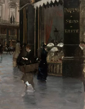 La parfumerie Violet, a l'angle du boulevard des Capucines et de la rue Scribe. by Giuseppe De Nittis Oil Painting