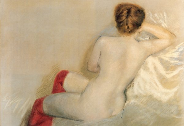 Main Product Photo of Nudo con le Calze Rosse Painting by Giuseppe De Nittis