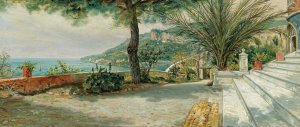 A View of the Amalfi Coast from the Terrace of Castello Miramare in Maiori by Giuseppe Ferrarini Oil Painting