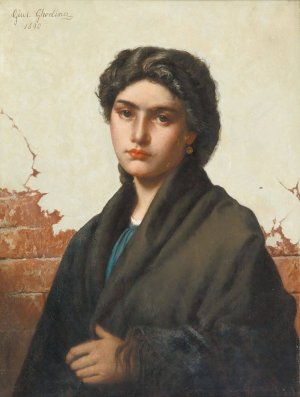 Portrait of a girl by Giuseppe Ghedina Oil Painting