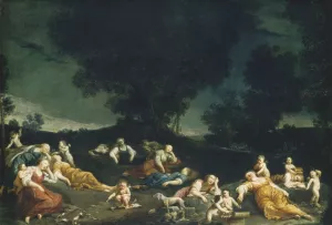 Cupids Disarming Sleeping Nymphs by Giuseppe Maria Crespi Oil Painting