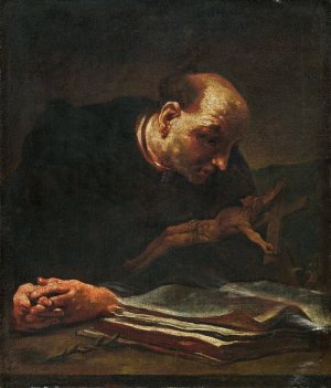 Saint in Prayer before a crucifix by Giuseppe Maria Crespi Oil Painting
