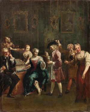 Singer At The Spinet With Admirers by Giuseppe Maria Crespi Oil Painting