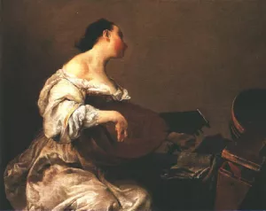 Woman Playing a Lute by Giuseppe Maria Crespi - Oil Painting Reproduction
