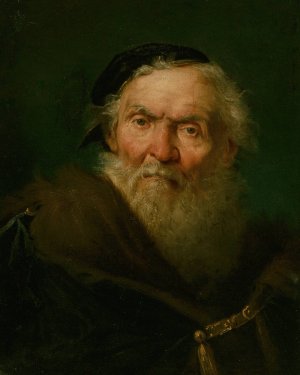 Bearded old man wearing a fur-trimmed cloak with gold clasp by Giuseppe Nogari Oil Painting