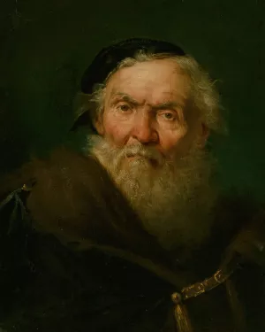 Bearded old man wearing a fur-trimmed cloak with gold clasp by Giuseppe Nogari Oil Painting