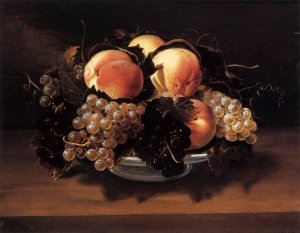 Maiolica Bowl with Peaches, Grapes, and Bees by Giuseppe Nuvolone Oil Painting