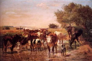 The Watering Hole by Giuseppe Palizzi - Oil Painting Reproduction