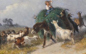 Ziegen erobern einen Heuwagen by Giuseppe Palizzi Oil Painting