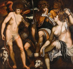 Venus and Adonis with Amor by Giuseppe Porta Oil Painting