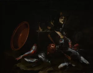 A Cat Stealing Fish by Giuseppe Recco A Cat Stealing Fish by Giuseppe Recco Oil Painting