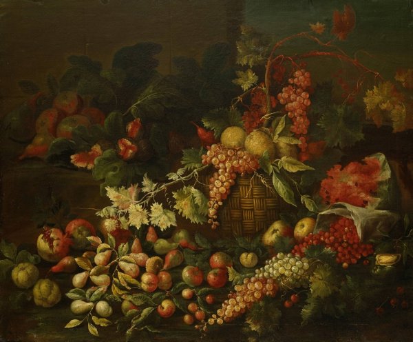 Still Life With Fruit Basket In Front Of A Wall by Giuseppe Ruoppolo - Hand-Painted Oil Painting Reproduction