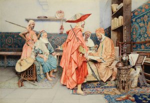 At The 'cadi' by Giuseppe Signorini Oil Painting