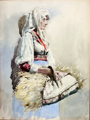 Italian Peasant Woman by Giuseppe Signorini Oil Painting